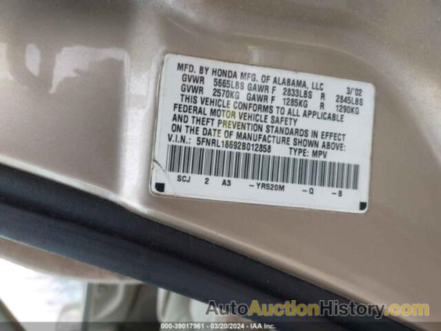 HONDA ODYSSEY EX, 5FNRL18692B012858