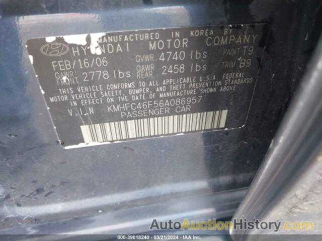 HYUNDAI AZERA SE/LIMITED, KMHFC46F56A086957