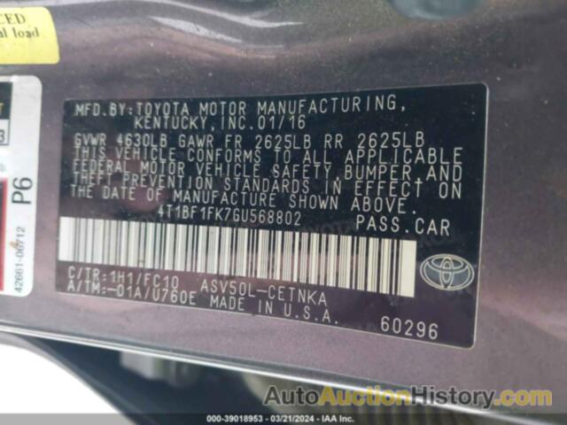 TOYOTA CAMRY LE, 4T1BF1FK7GU568802