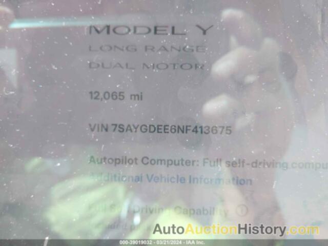 TESLA MODEL Y LONG RANGE DUAL MOTOR ALL-WHEEL DRIVE, 7SAYGDEE6NF413675