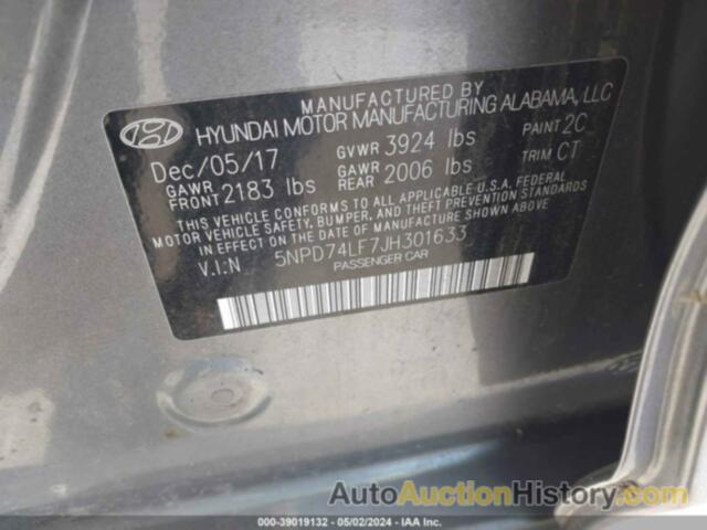 HYUNDAI ELANTRA SE, 5NPD74LF7JH301633