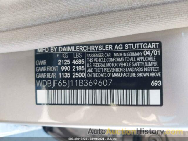 MERCEDES-BENZ E 320, WDBJF65J11B369607