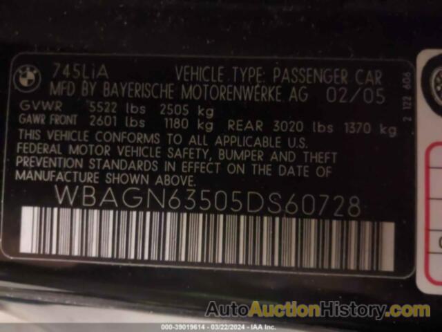 BMW 745LI, WBAGN63505DS60728