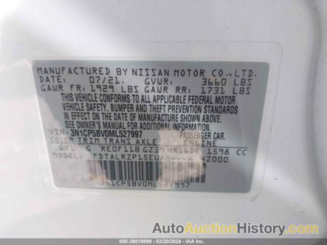 NISSAN KICKS S XTRONIC CVT, 3N1CP5BV0ML527997