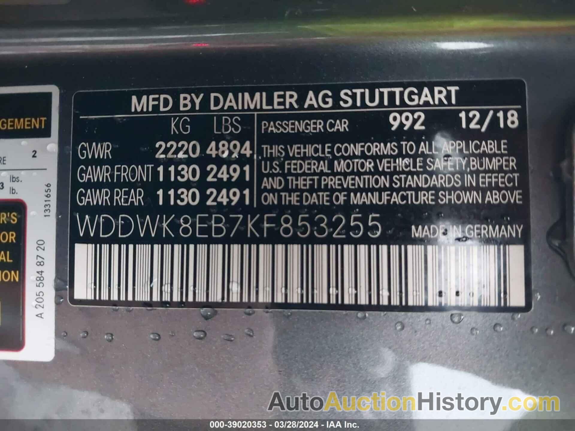 MERCEDES-BENZ C 300 4MATIC, WDDWK8EB7KF853255