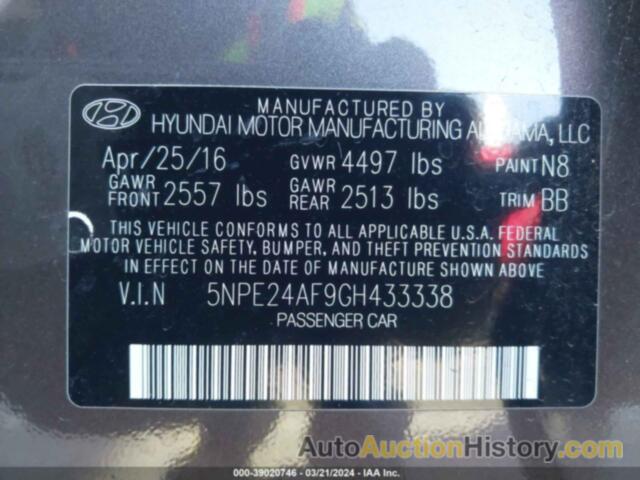 HYUNDAI SONATA SE, 5NPE24AF9GH433338