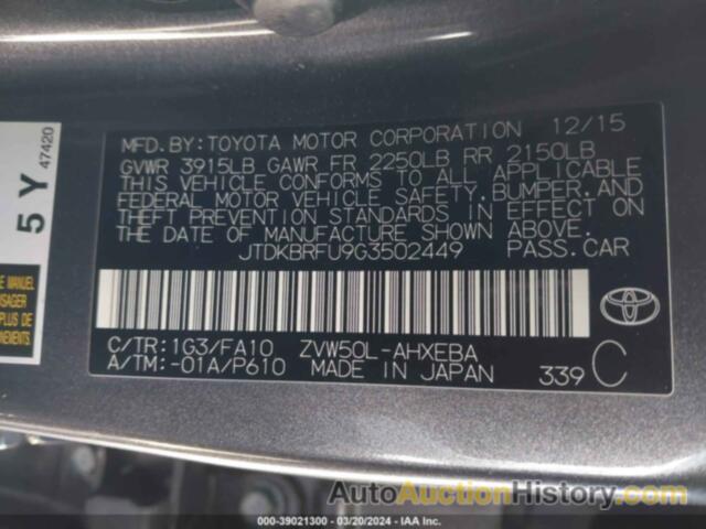 TOYOTA PRIUS TWO, JTDKBRFU9G3502449