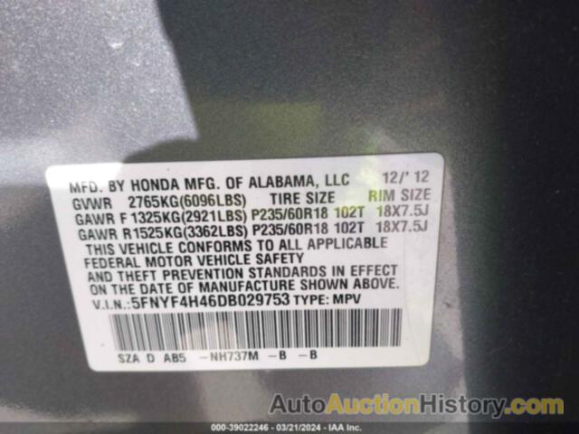 HONDA PILOT EX, 5FNYF4H46DB029753