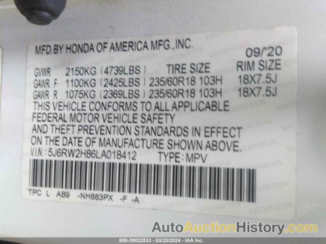 HONDA CR-V AWD EX-L, 5J6RW2H86LA018412