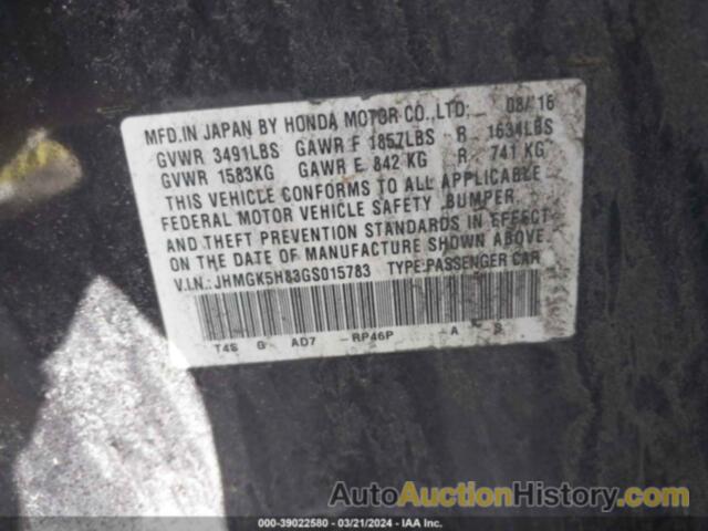 HONDA FIT EX-L, JHMGK5H83GS015783