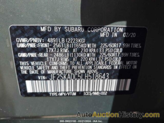 SUBARU FORESTER, JF2SKADC5LH518643