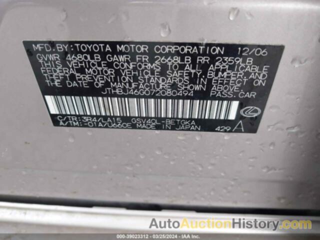 LEXUS ES 350, JTHBJ46G072080494