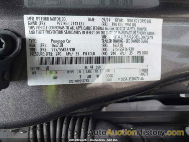 FORD FOCUS SE, 1FADP3K20EL397279