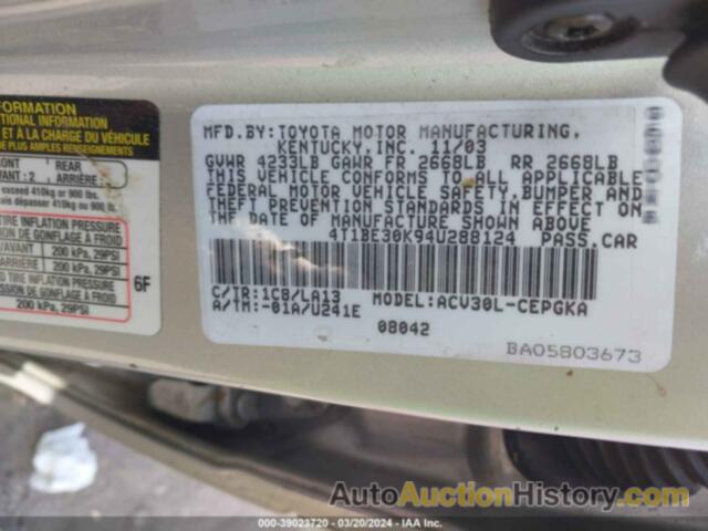 TOYOTA CAMRY XLE, 4T1BE30K94U288124