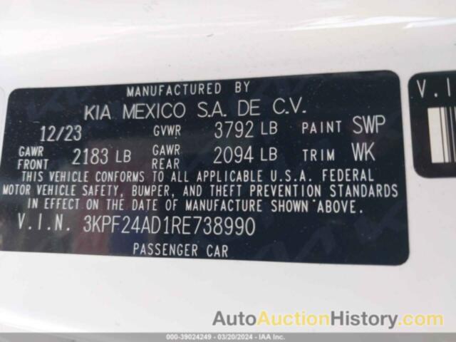 KIA FORTE LXS, 3KPF24AD1RE738990