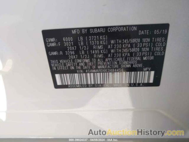 SUBARU ASCENT TOURING, 4S4WMARD6K3484456