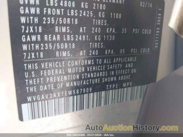 VOLKSWAGEN TIGUAN SE, WVGAV3AX1EW587909