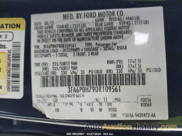 FORD FUSION SE, 3FA6P0H79DR109561