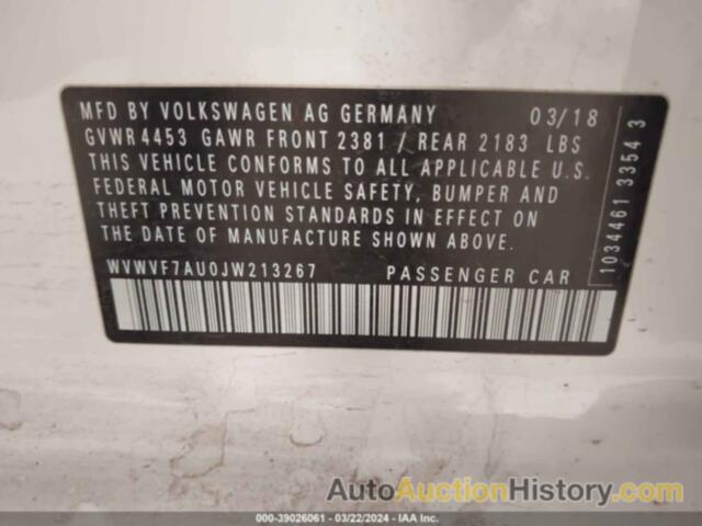 VOLKSWAGEN GOLF R 2.0T W/DCC   NAVIGATION, WVWVF7AU0JW213267