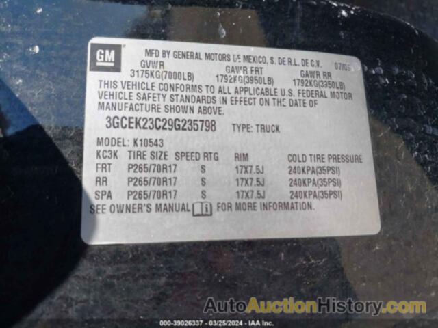 CHEVROLET SILVERADO 1500 LT, 3GCEK23C29G235798