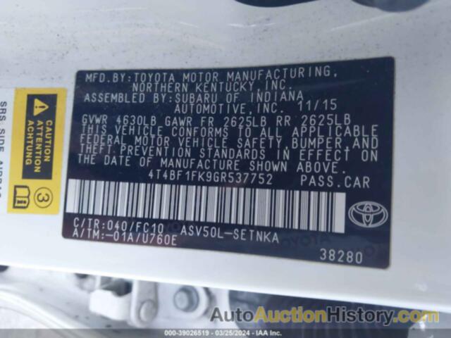 TOYOTA CAMRY LE, 4T4BF1FK9GR537752
