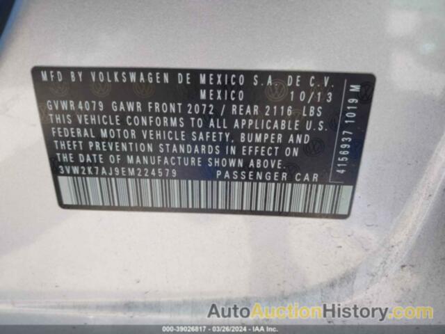 VOLKSWAGEN JETTA 2.0L S, 3VW2K7AJ9EM224579