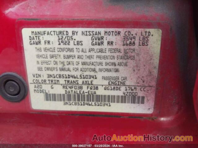 NISSAN SENTRA 1.8S, 3N1CB51D46L510341