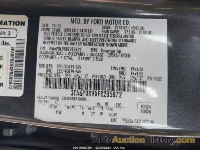 FORD FUSION TITANIUM, 3FA6P0K9XFR285872