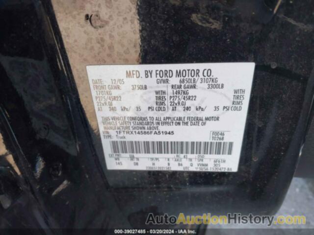 FORD F-150 FX4/LARIAT/XL/XLT, 1FTRX14586FA51945