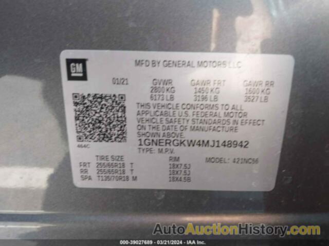 CHEVROLET TRAVERSE FWD LT CLOTH, 1GNERGKW4MJ148942