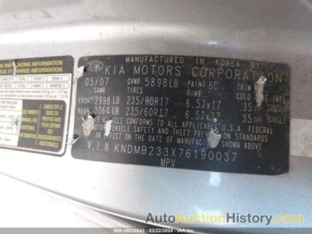 KIA SEDONA EX, KNDMB233X76190037