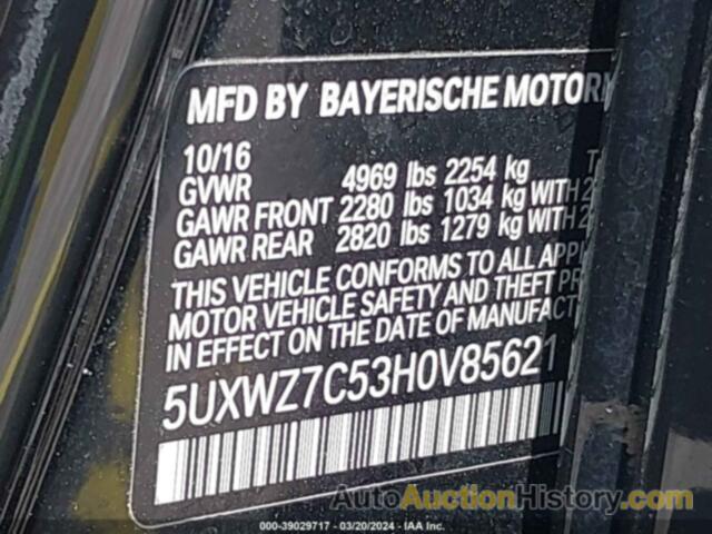 BMW X3 SDRIVE28I, 5UXWZ7C53H0V85621