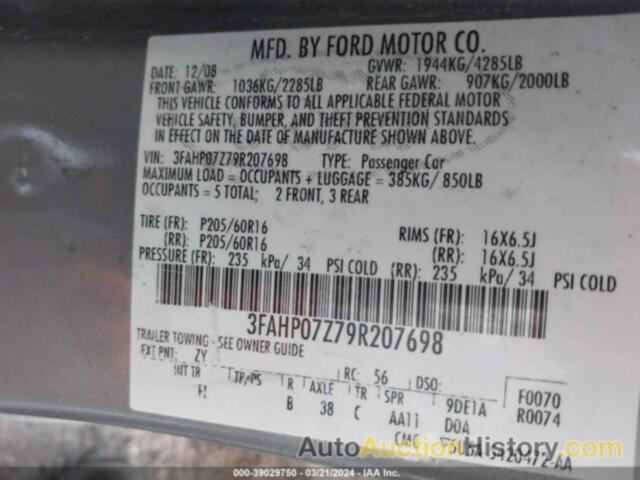 FORD FUSION SE, 3FAHP07Z79R207698