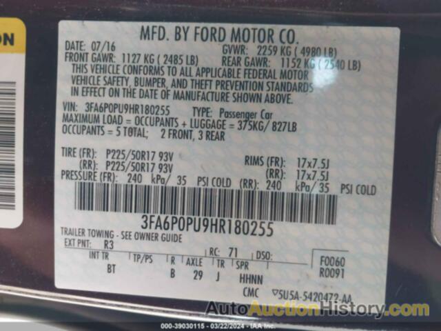 FORD FUSION ENERGI SE LUXURY, 3FA6P0PU9HR180255