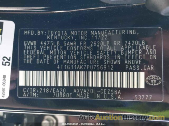 TOYOTA CAMRY SE, 4T1G11AK7PU756912