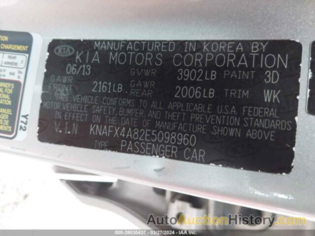 KIA FORTE EX, KNAFX4A82E5098960