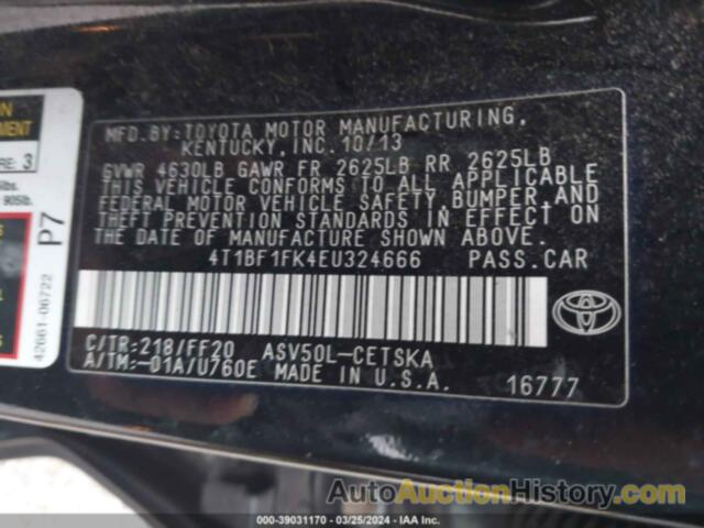 TOYOTA CAMRY SE, 4T1BF1FK4EU324666