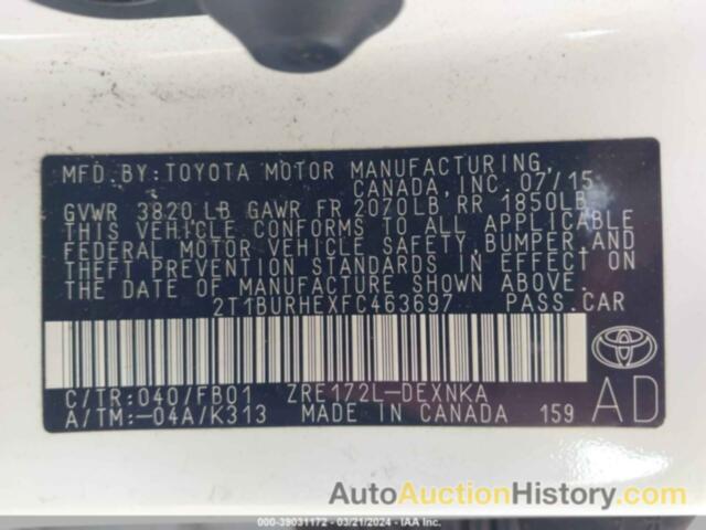 TOYOTA COROLLA LE, 2T1BURHEXFC463697