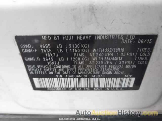 SUBARU OUTBACK 2.5I LIMITED, 4S4BSANC9F3349978