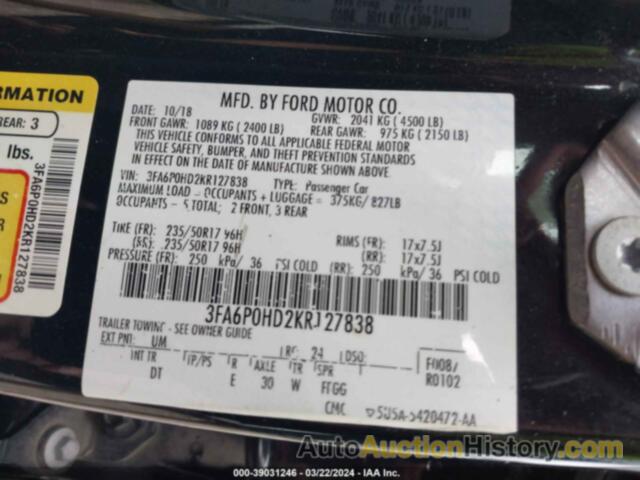 FORD FUSION SE, 3FA6P0HD2KR127838