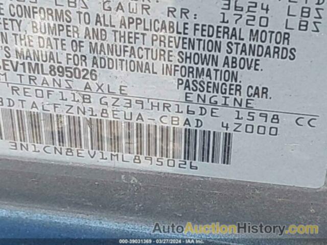 NISSAN VERSA SV, 3N1CN8EV1ML895026