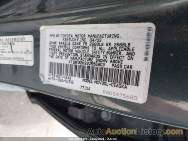 TOYOTA CAMRY XLE V6, 4T1BF32K33U556903