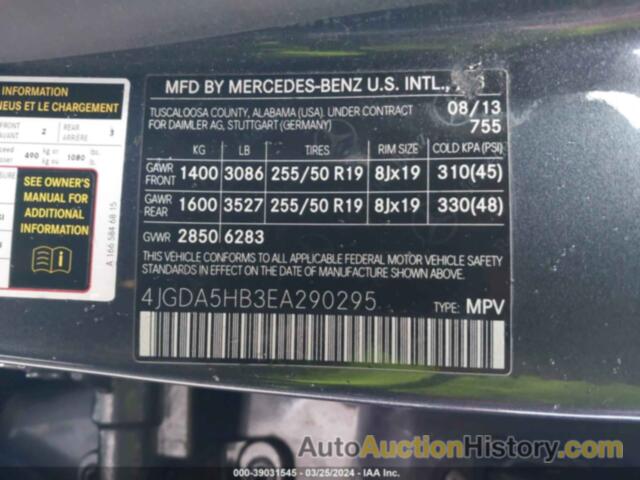 MERCEDES-BENZ ML 350 4MATIC, 4JGDA5HB3EA290295