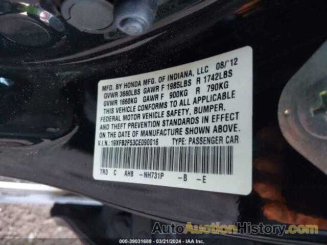 HONDA CIVIC LX, 19XFB2F53CE090016