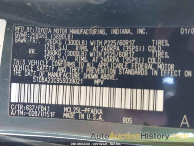 TOYOTA SIENNA LE, 5TDBA23C95S039021