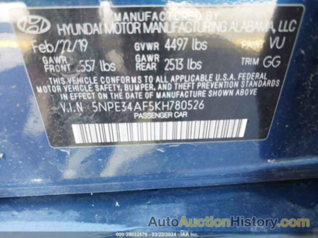 HYUNDAI SONATA LIMITED/SEL/SPORT, 5NPE34AF5KH780526