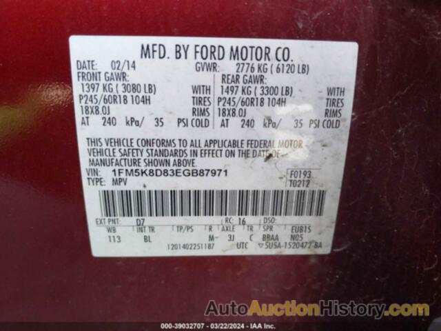 FORD EXPLORER XLT, 1FM5K8D83EGB87971