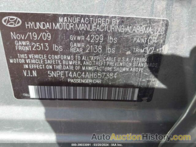 HYUNDAI SONATA GLS, 5NPET4AC4AH657384