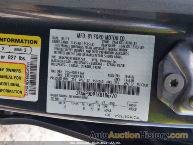 FORD FUSION TITANIUM, 3FA6P0D91KR186770