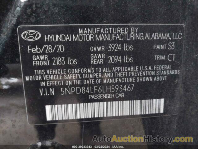 HYUNDAI ELANTRA SEL/VALUE/LIMITED, 5NPD84LF6LH593467